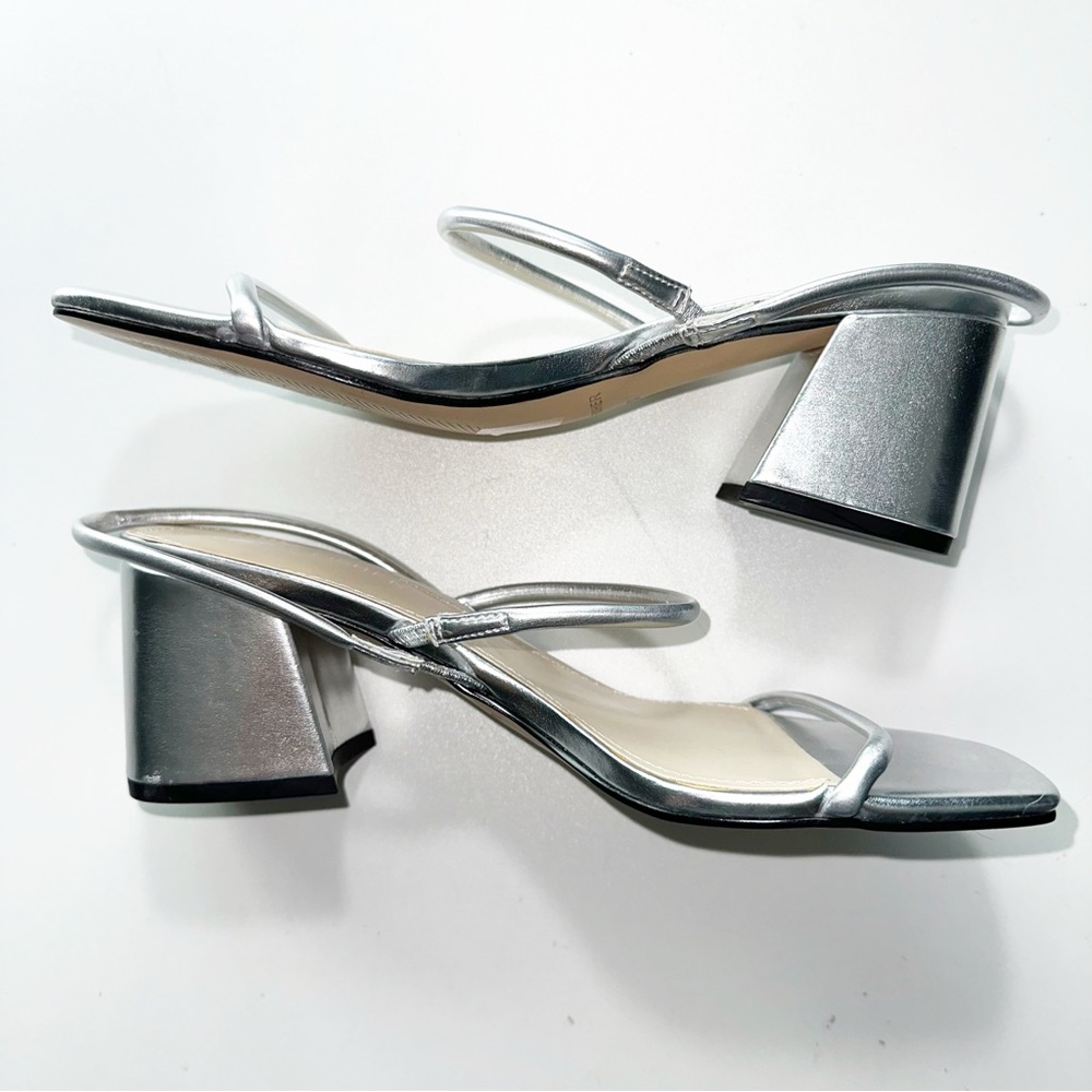 Marc Fisher Metallic Silver Block Heel Sandals